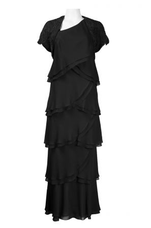 Ursula Asymmetrical Neckline Shutter Pleat Chiffon Dress with Bolero Jacket