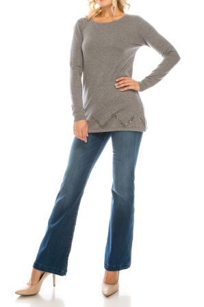 Vila Milano Grey Wool Viscose Blend Embellished Sweater