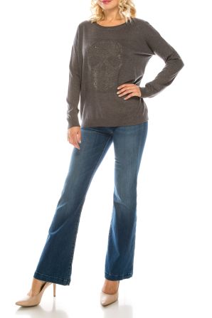 Vila Milano Grey Studded Skull Sweater
