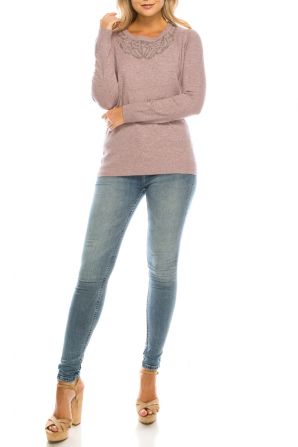 Vila Milano Wool Blend Embellished Neckline Sweater