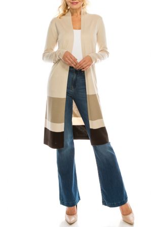 Vila Milano Tri-Color Colorblock Longline Cardigan