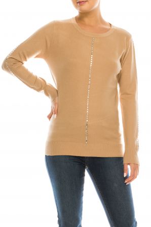 Vila Milano Sweater with Square Flat-Back Rhinestones
