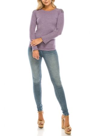 Vila Milano Wool Blend Sweater with Studded Shoulders