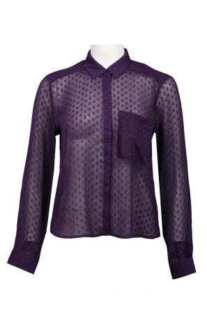 Walter Baker Long Sleeve Front Pocket All Over Detail Chiffon Top