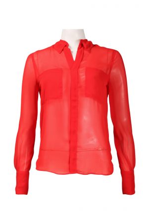 Walter Baker Front Pocket Button Detail High Low Chiffon Top