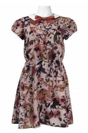 Walter Baker Peter Pan Collar Ribbon Detail Floral Print Chiffon Flare Dress