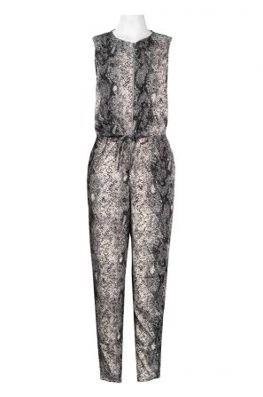 Walter Baker Round Neckline Animal Skin Print Drawstring Waist Chiffon Jumpsuit