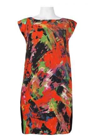 Walter Baker Cap Sleeve Front Abstract Print Zip Back Crepe Oversized Dress