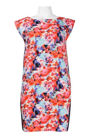 Walter Baker Cap Sleeve Front Abstract Print Zip Back Crepe Oversized Dress