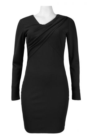 Walter Baker Long Sleeve Asymmetrical Draped Neckline Stretch Ponte Dress