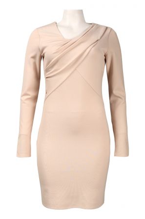 Walter Baker Long Sleeve Asymmetrical Draped Neckline Stretch Ponte Dress