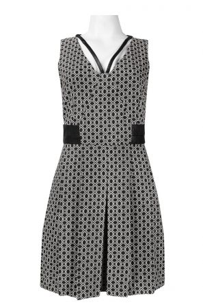 Walter Baker Sleeveless Faux Leather Strap Zip Back Pleated Cotton Blend Dress