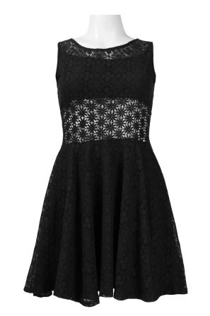 White Mark Sleeveless Illusion Waist Contemporary Fit Cotton Lace Flared Dress (Junior)