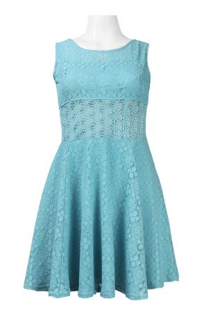 White Mark Sleeveless Illusion Waist Contemporary Fit Cotton Lace Flared Dress (Junior)
