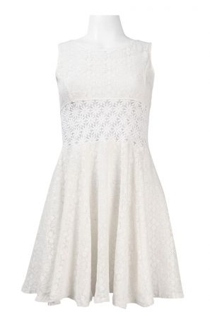 White Mark Sleeveless Illusion Waist Contemporary Fit Cotton Lace Flared Dress (Junior)