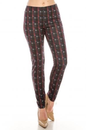 Zac & Rachel Charcoal Berry Plaid Print Figure Defining Legging Pants