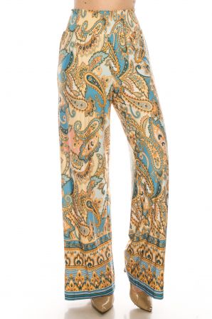 Zac & Rachel Cream Aqua Paisley Print Palazzo Pant