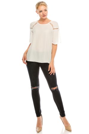 Zac & Rachel Flutter Elbow Sleeve Crepe Chiffon Blouse