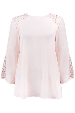 Zac & Rachel 3/4 Crochet Sleeve Crew Neck Crepe Top