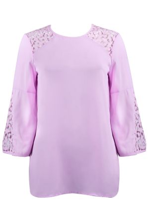 Zac & Rachel 3/4 Crochet Sleeve Crew Neck Crepe Top