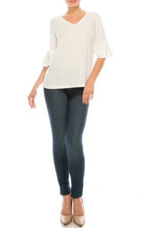 Zac & Rachel Sugar Swizzle Textured Top with Ruffle Sleeves